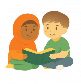Zwei Kinder lernen aus einem Buch